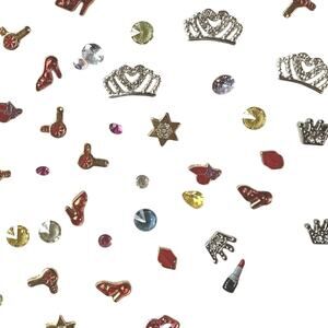 60+ Pcs Floating Locket Charms Glam Girl Queen Princess Shine Crown Beauty Bling